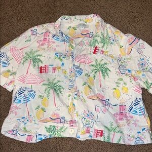 Calypso St. Barth sz M Linen cropped boxy top scandi quirky